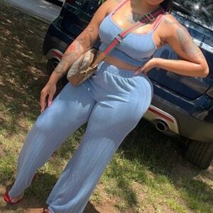 Blue Women's Ribbed Jumpsuit